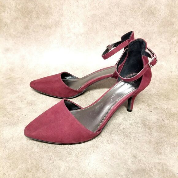 CATO Womens Size 11 Purple Fabric Slip On Pointed Toe Ankle Strap 3" Heel - Picture 7 of 10